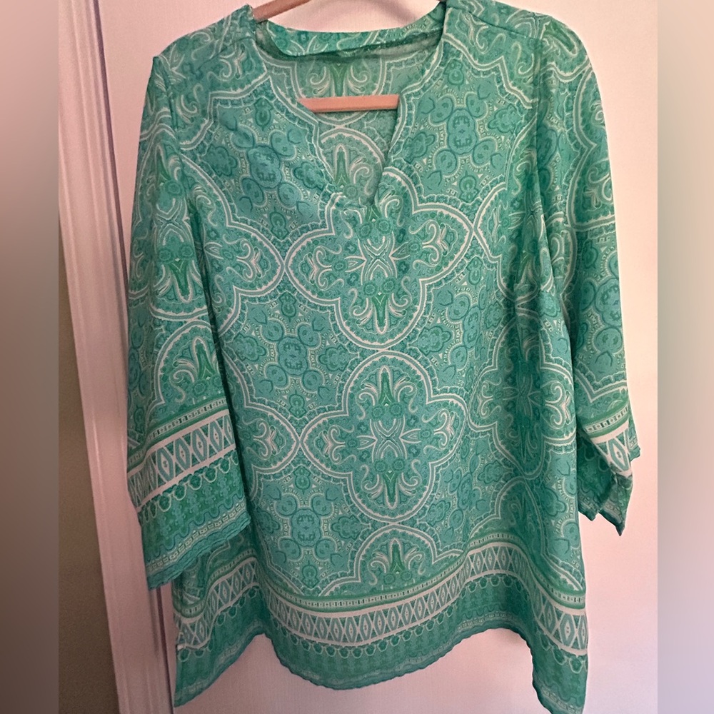 Beautiful green- blue and white tunic top